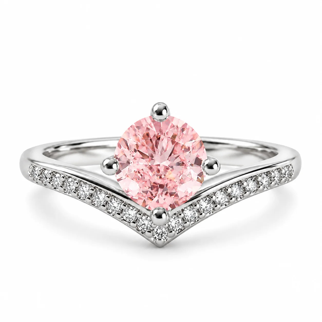 Front View Of 1.21 Carat Fancy Pink Round Cut Diamond Curve Ring