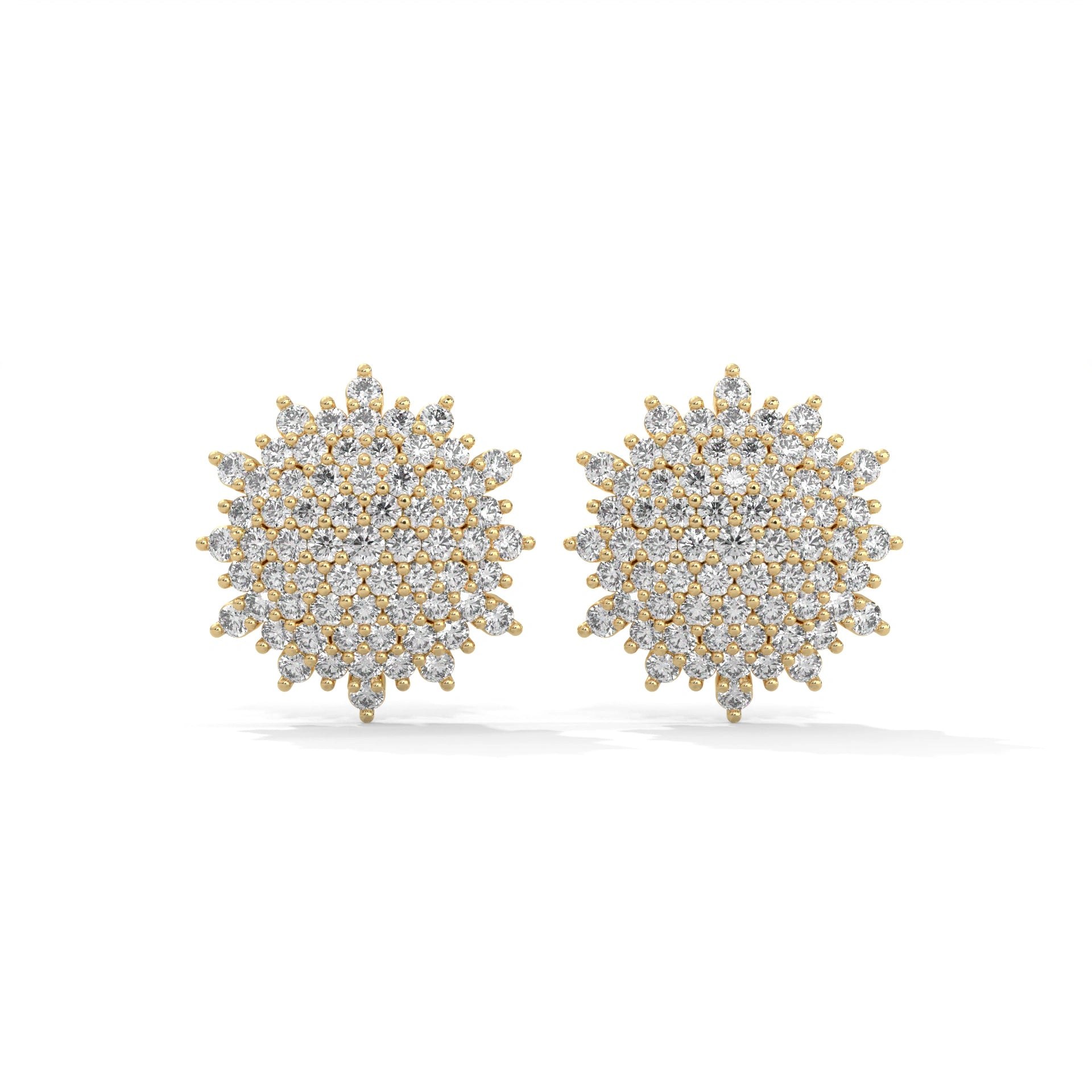 1.24 Carat Diamond Stud Earrings in White Gold Floral Design 18K Yellow Gold Natural Diamond