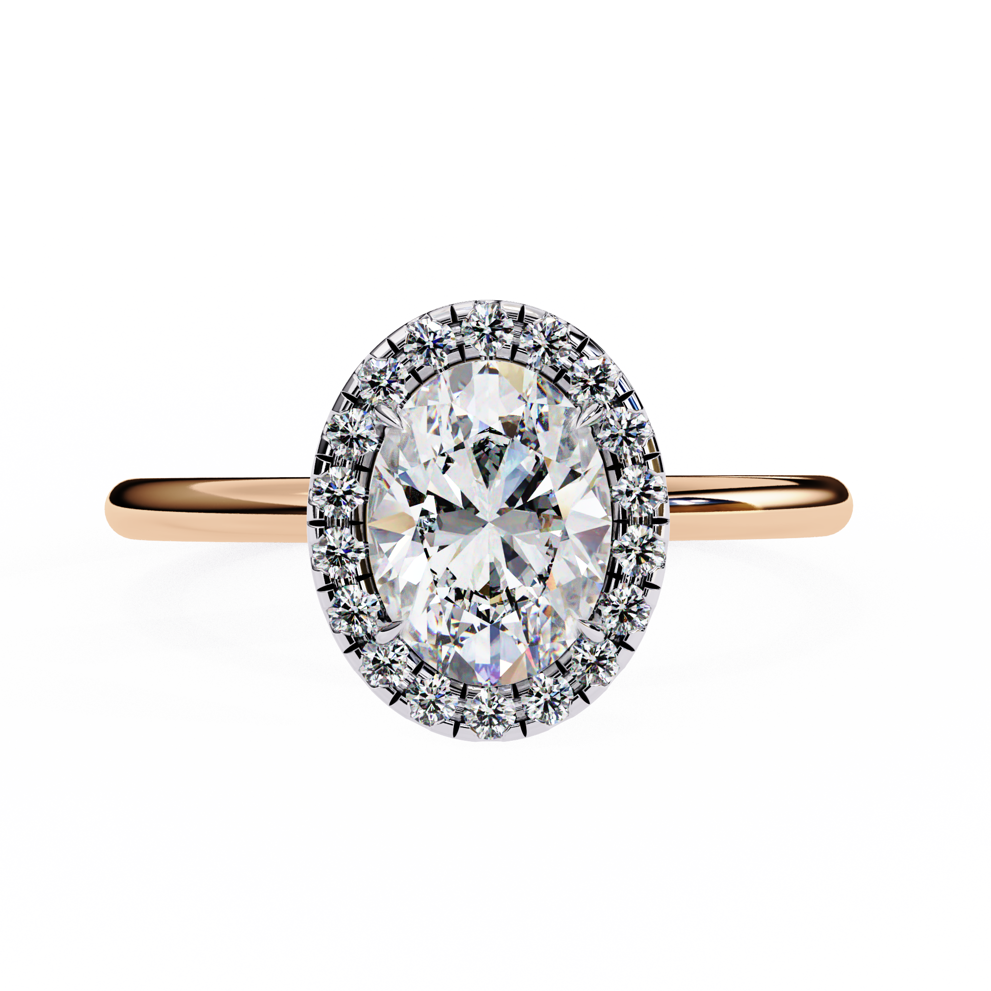 Oval Cut Halo Lab Grown Diamond Ring With Sleek Band 18K Rose Gold Lab Diamond Engagement Rings