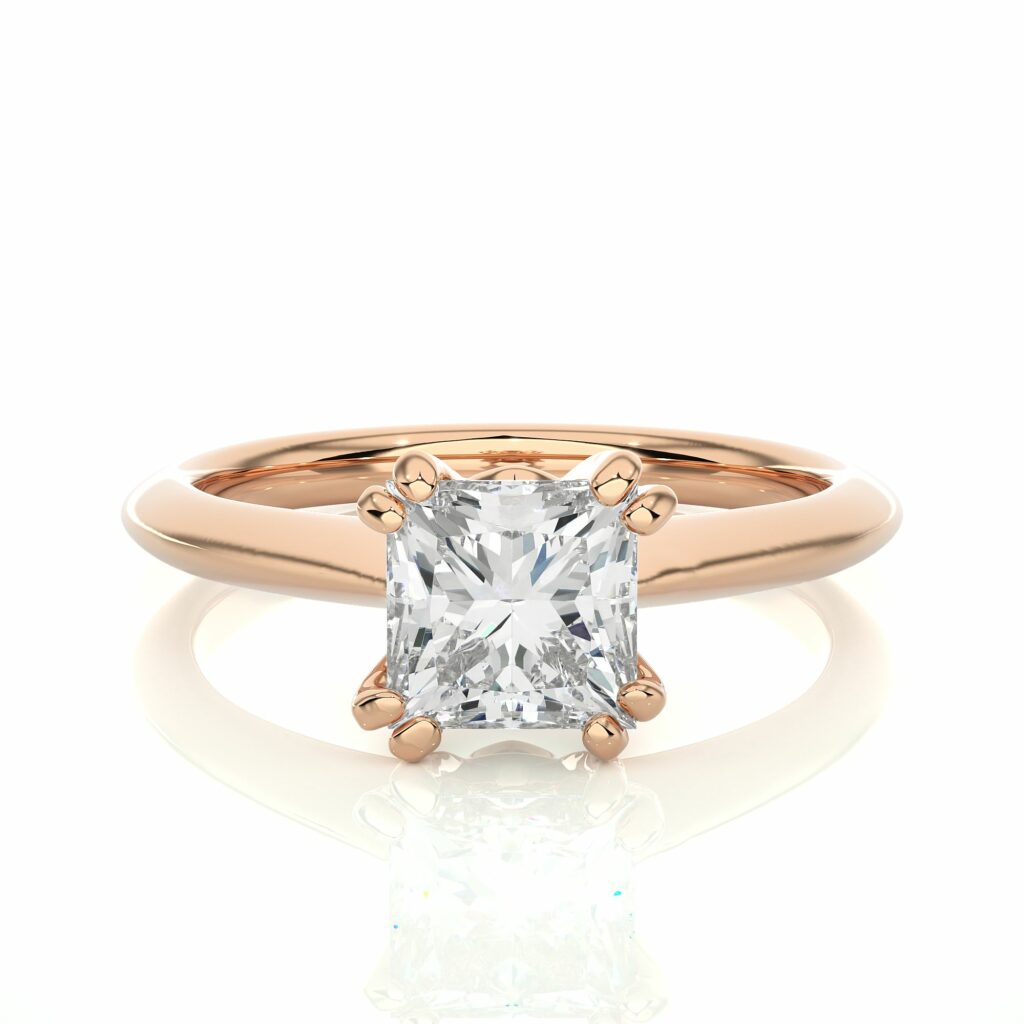 1.35 Ct Princess Cut Prong Set Solitaire Lab Diamond Engagement Ring In White Gold Rose Lab Diamond Engagement Rings