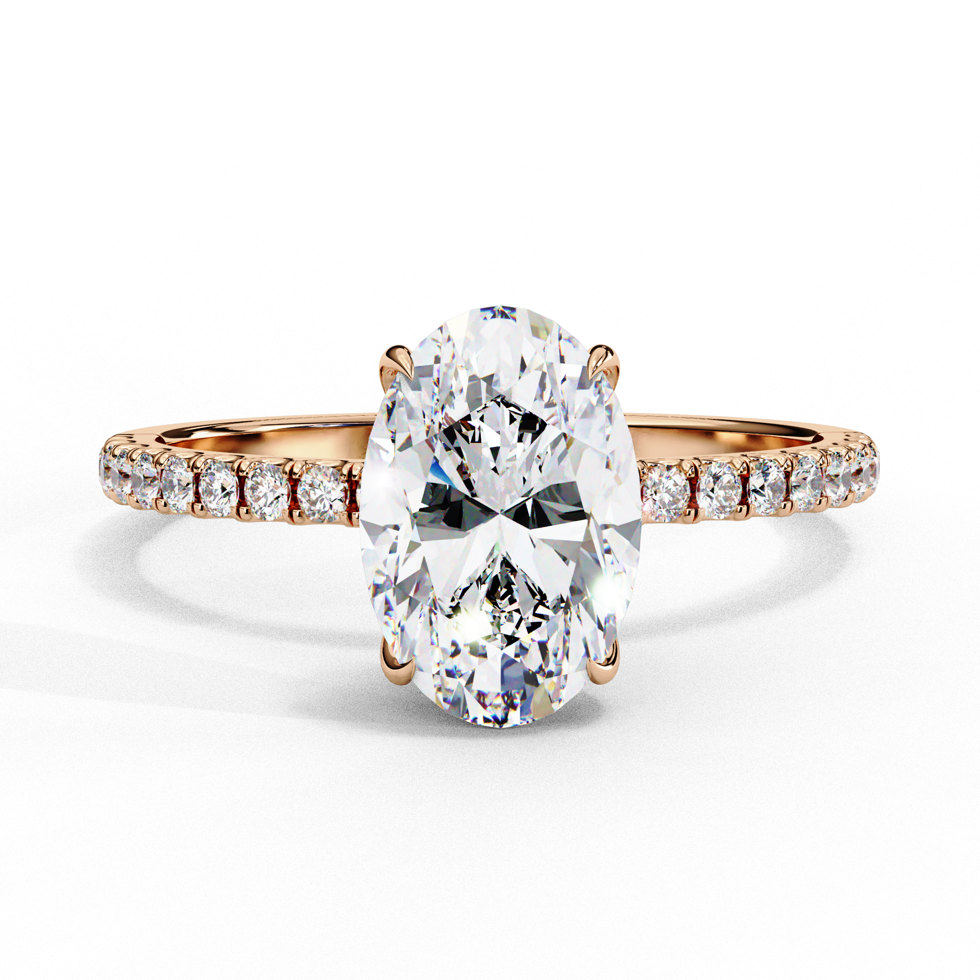 Oval Lab Diamond Hidden Halo Engagement Ring 18K Rose Gold