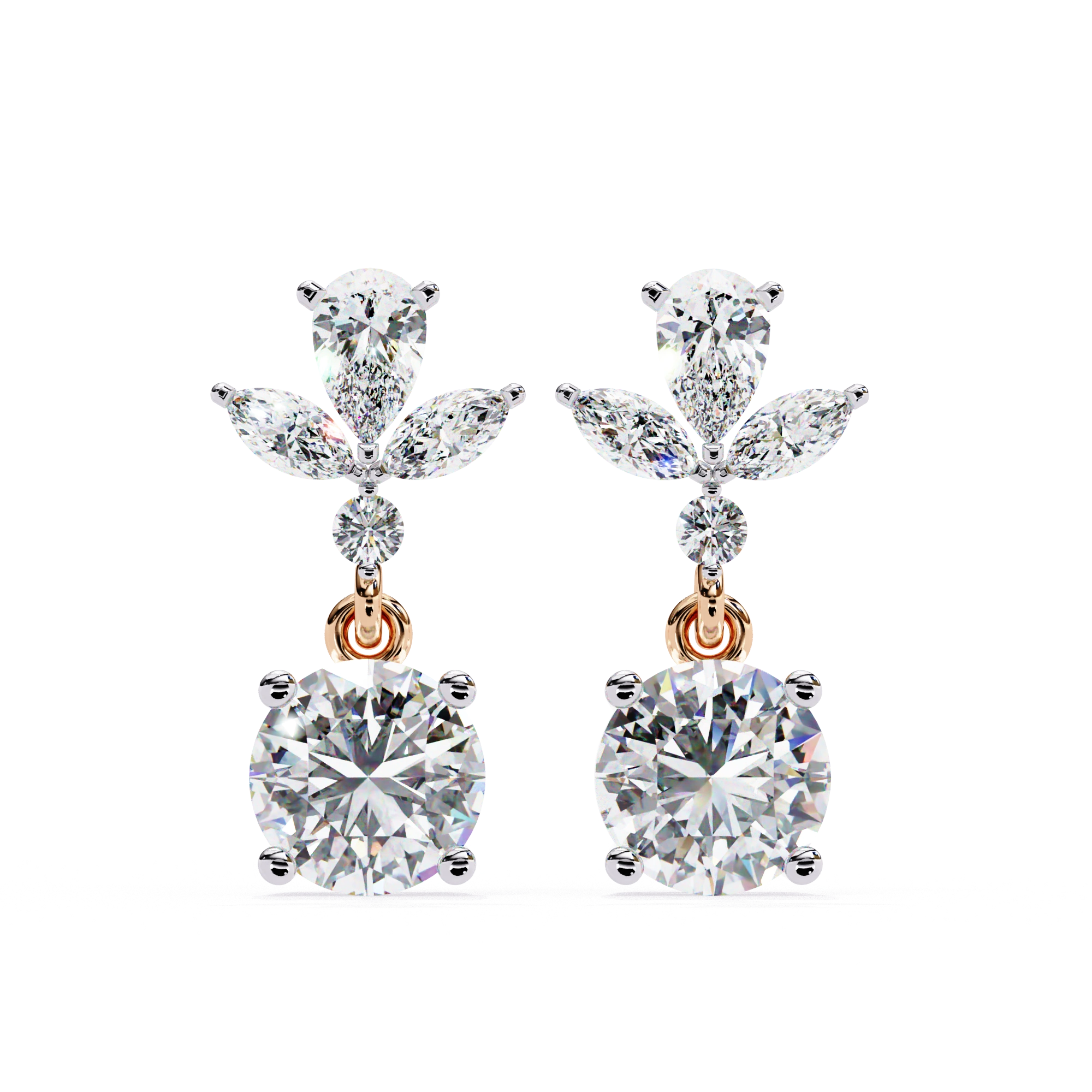 1.45 Carat Diamond Drop Earrings Floral Marquise Dangle Design 18K Rose Gold Natural Diamond