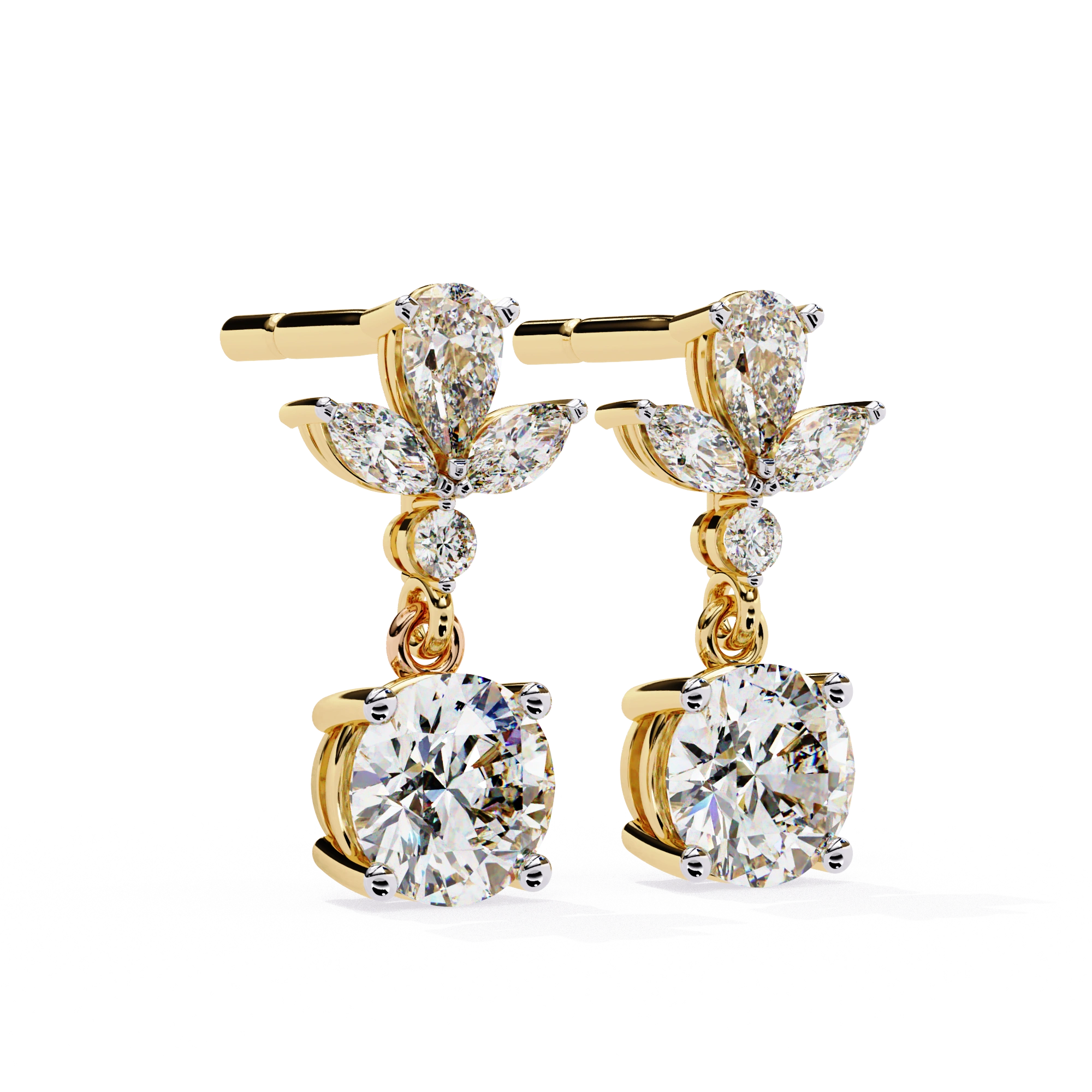 1.45 Carat Diamond Drop Earrings Floral Marquise Dangle Design