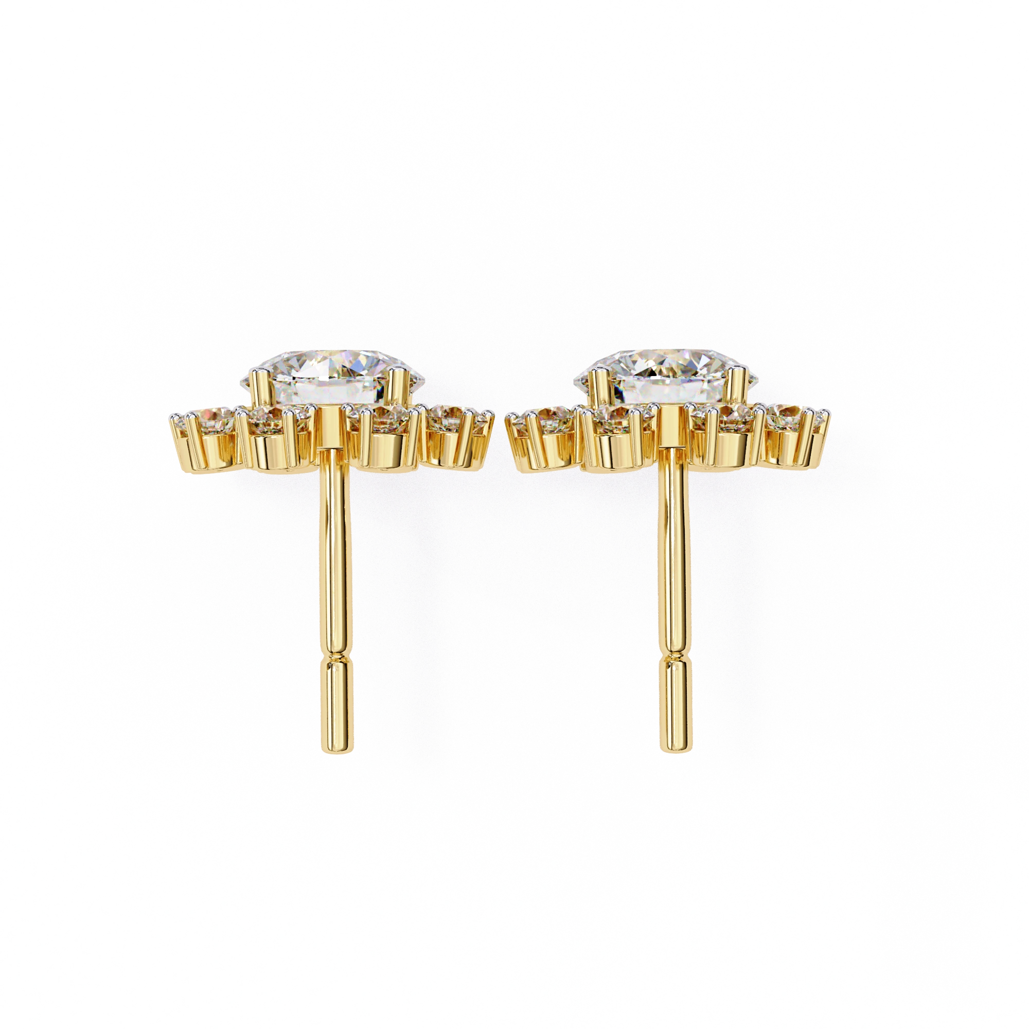 1.40 Carat Floral Cluster Diamond Stud Earrings Women's Round Center Stone