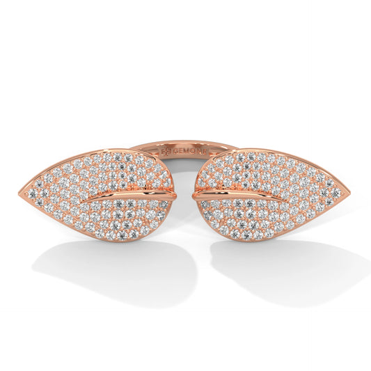 Front view of 1.50 carat leaf design lab diamond ring in rose gold.