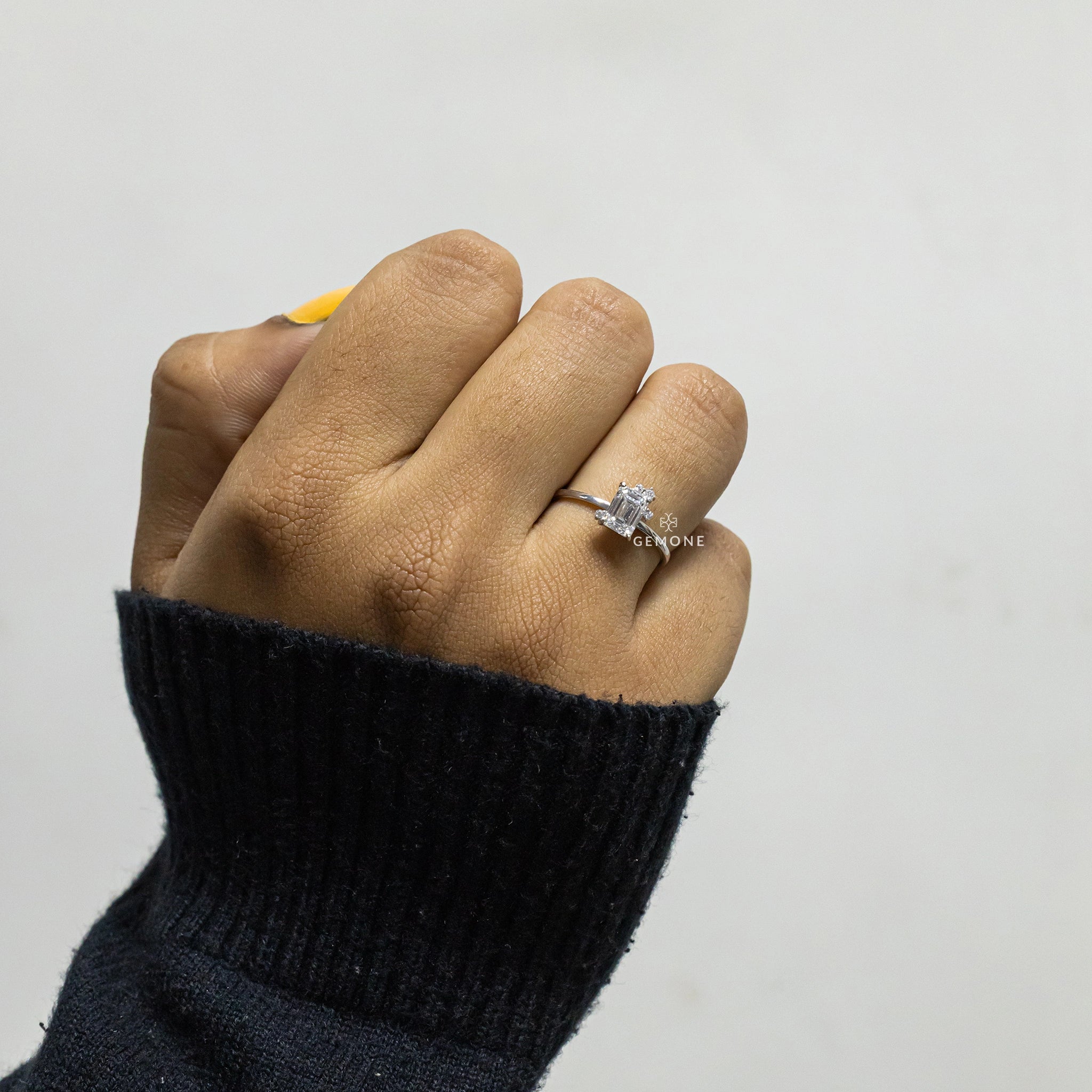 1.38 Carat Emerald Shape Five Stone Lab Diamond Ring