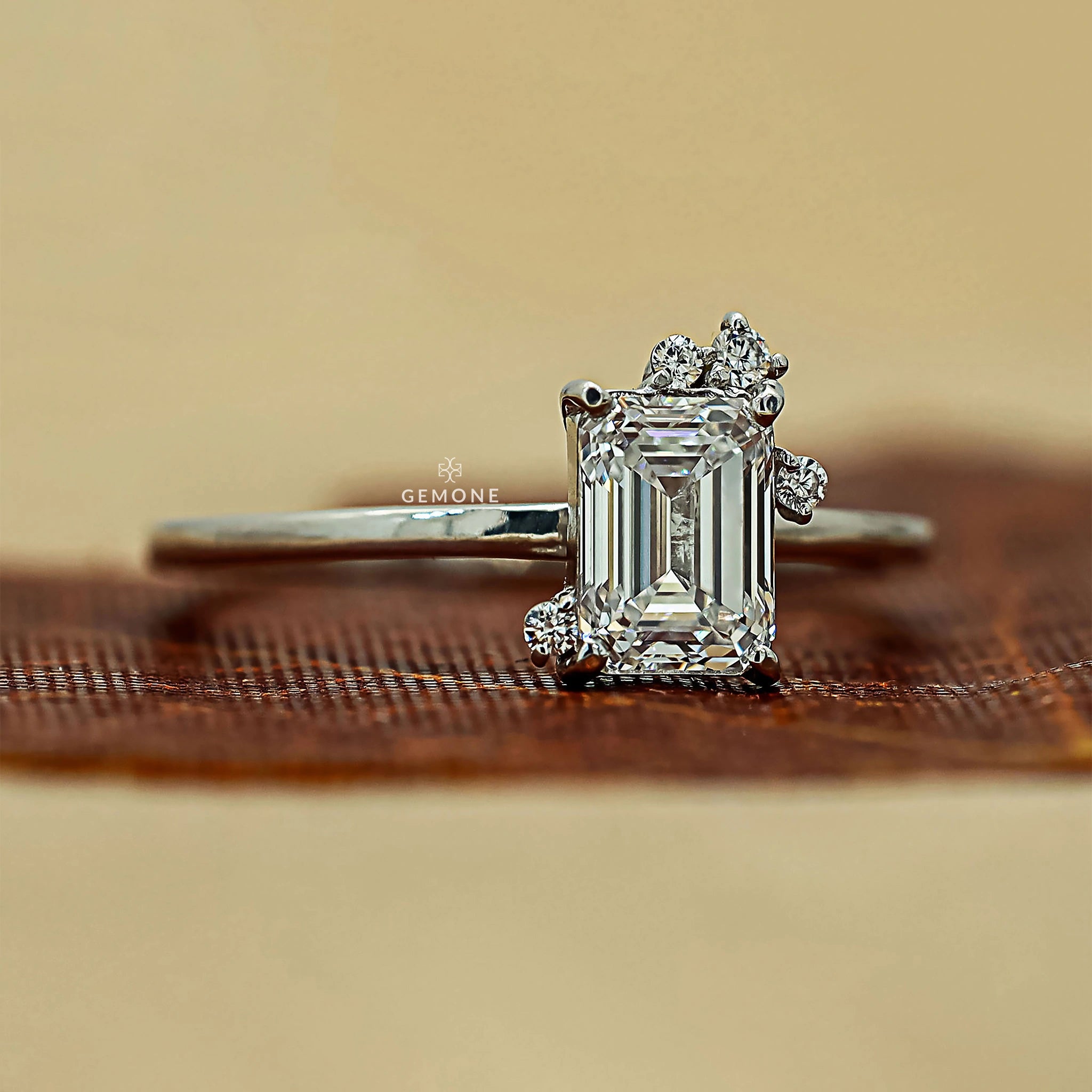 1.38 Carat Emerald Shape Five Stone Lab Diamond Ring