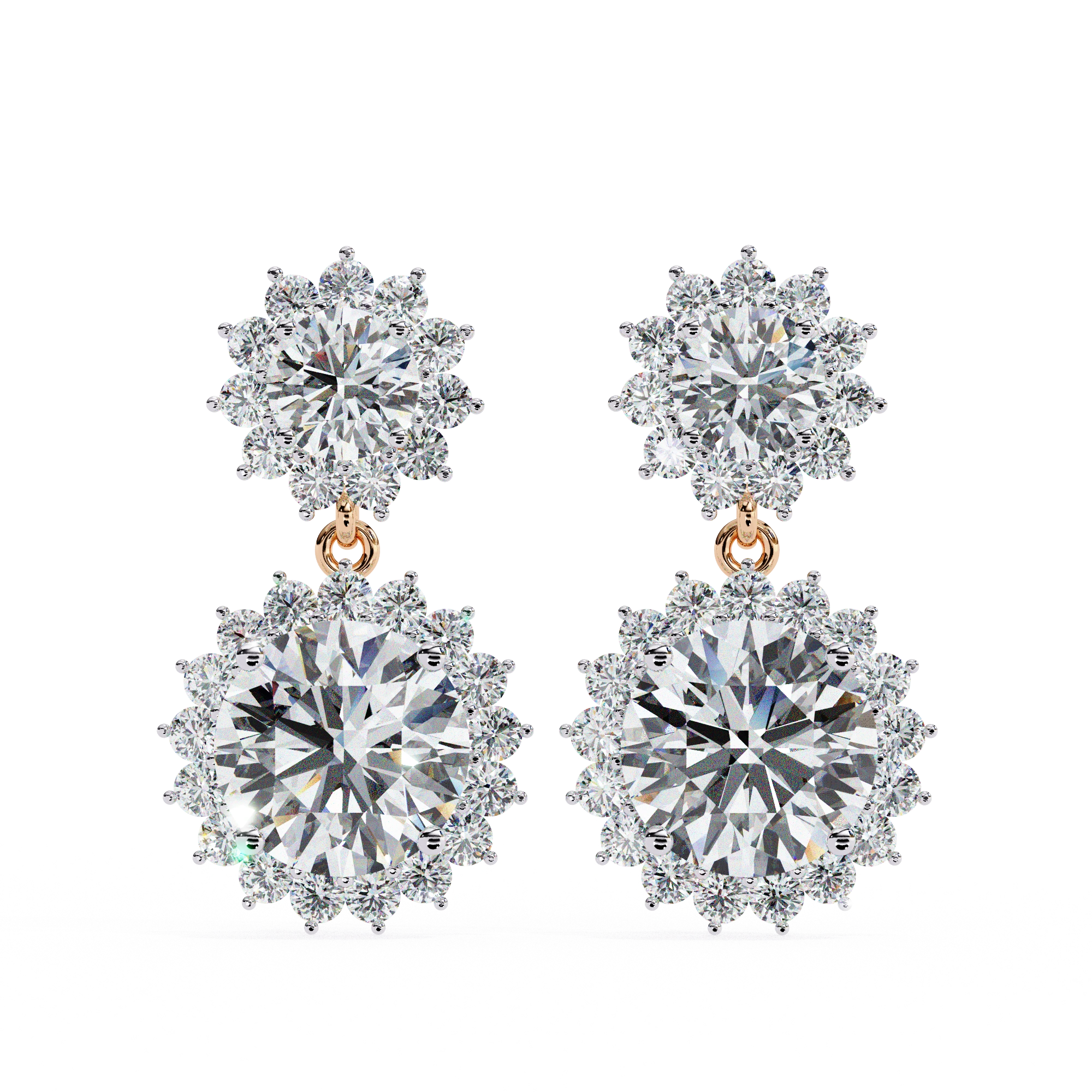 1.52 Carat Diamond Drop Earrings With Floral Cluster Design 18K Rose Gold Natural Diamond