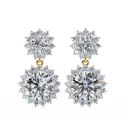 1.52 Carat Diamond Drop Earrings With Floral Cluster Design 18K Yellow Gold Natural Diamond