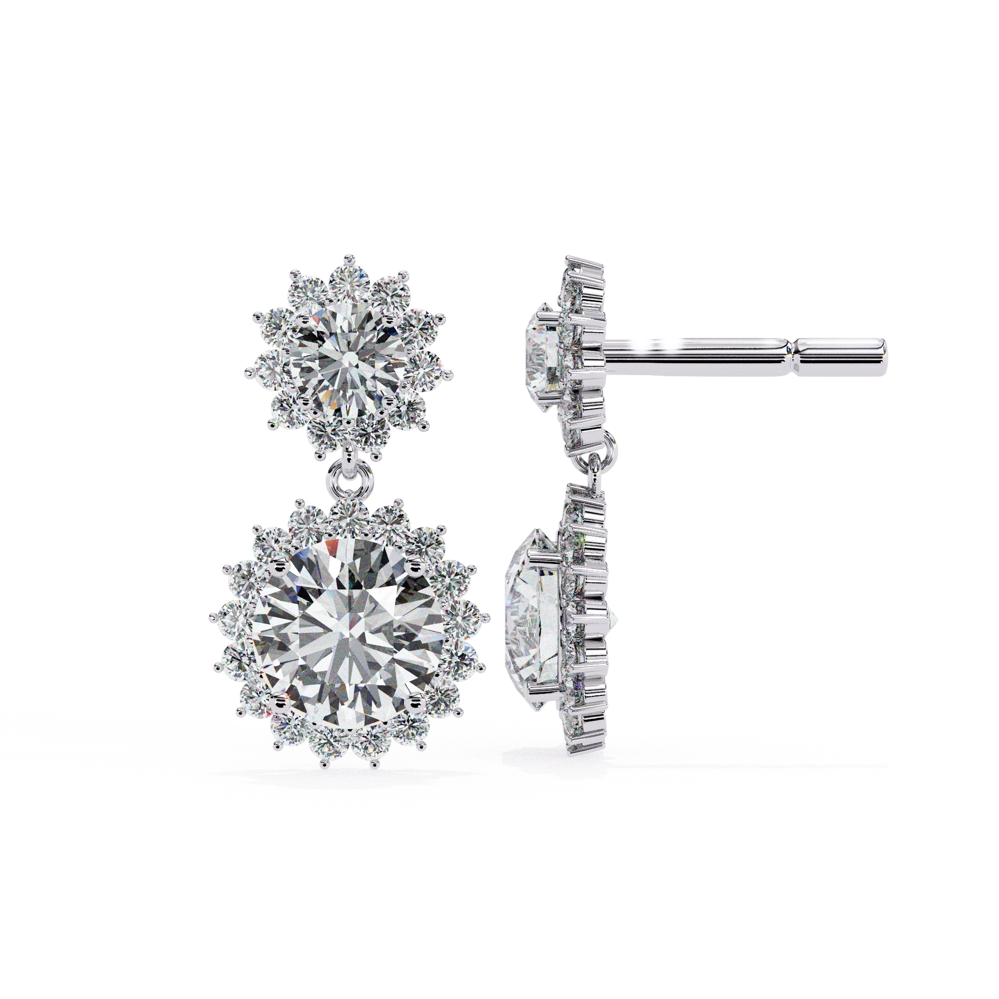 1.52 Carat Diamond Drop Earrings With Floral Cluster Design