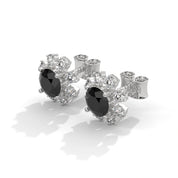 Floral Halo 1.40 Carat Round Cut Black Diamond Earrings Screw Back