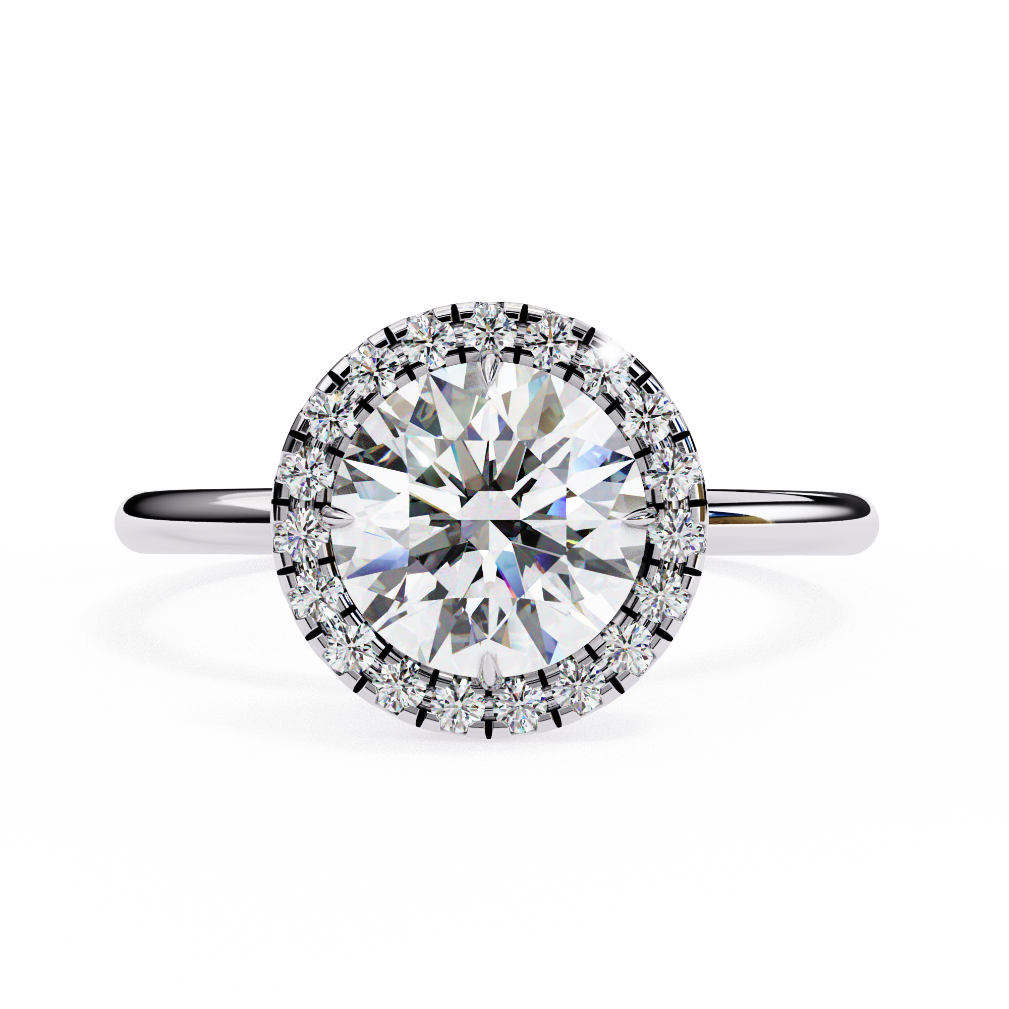 1.87 Carat Round Halo Lab Diamond Ring with Plain Band Lab Diamond Engagement Rings