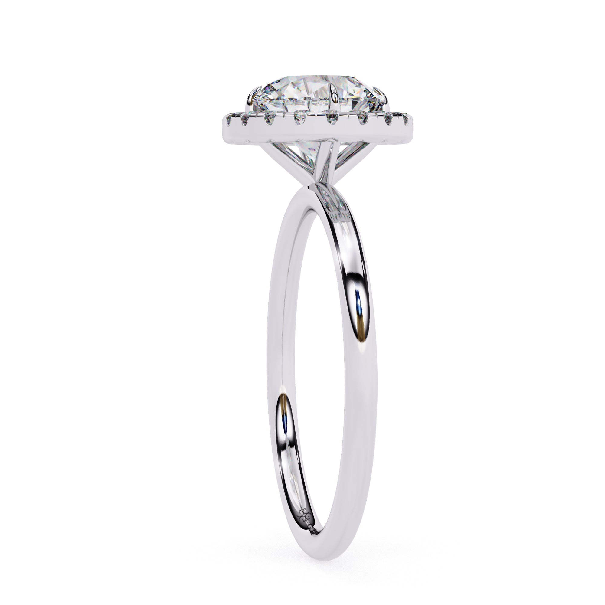 1.87 Carat Round Halo Lab Diamond Ring with Plain Band Lab Diamond Engagement Rings