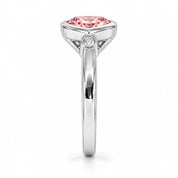 Side View Of 1.72 Carat Fancy Pink Heart Cut 3 Stone Diamond Ring