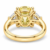Back View Of 1.82 Carat Fancy Yellow Cushion Cut Three Stone Diamond Ring