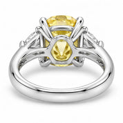Back View Of 1.82 Carat Fancy Yellow Cushion Cut Three Stone Diamond Ring