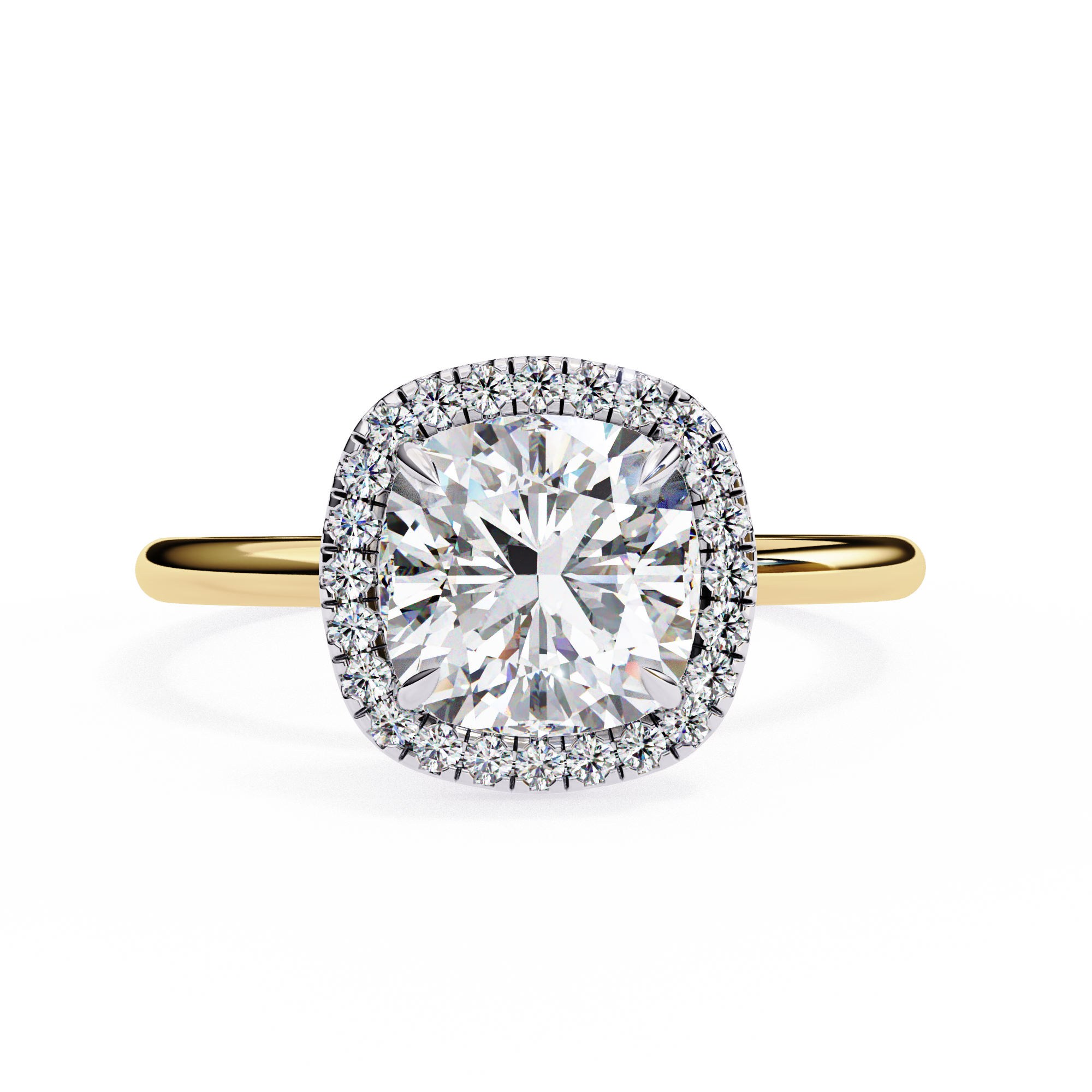 Cushion Cut Halo Lab Created Diamond Engagement Ring 18K Yellow Gold