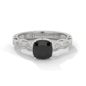 1.91 Ct Cushion Cut Black Diamond Engagement Ring with Side Diamonds