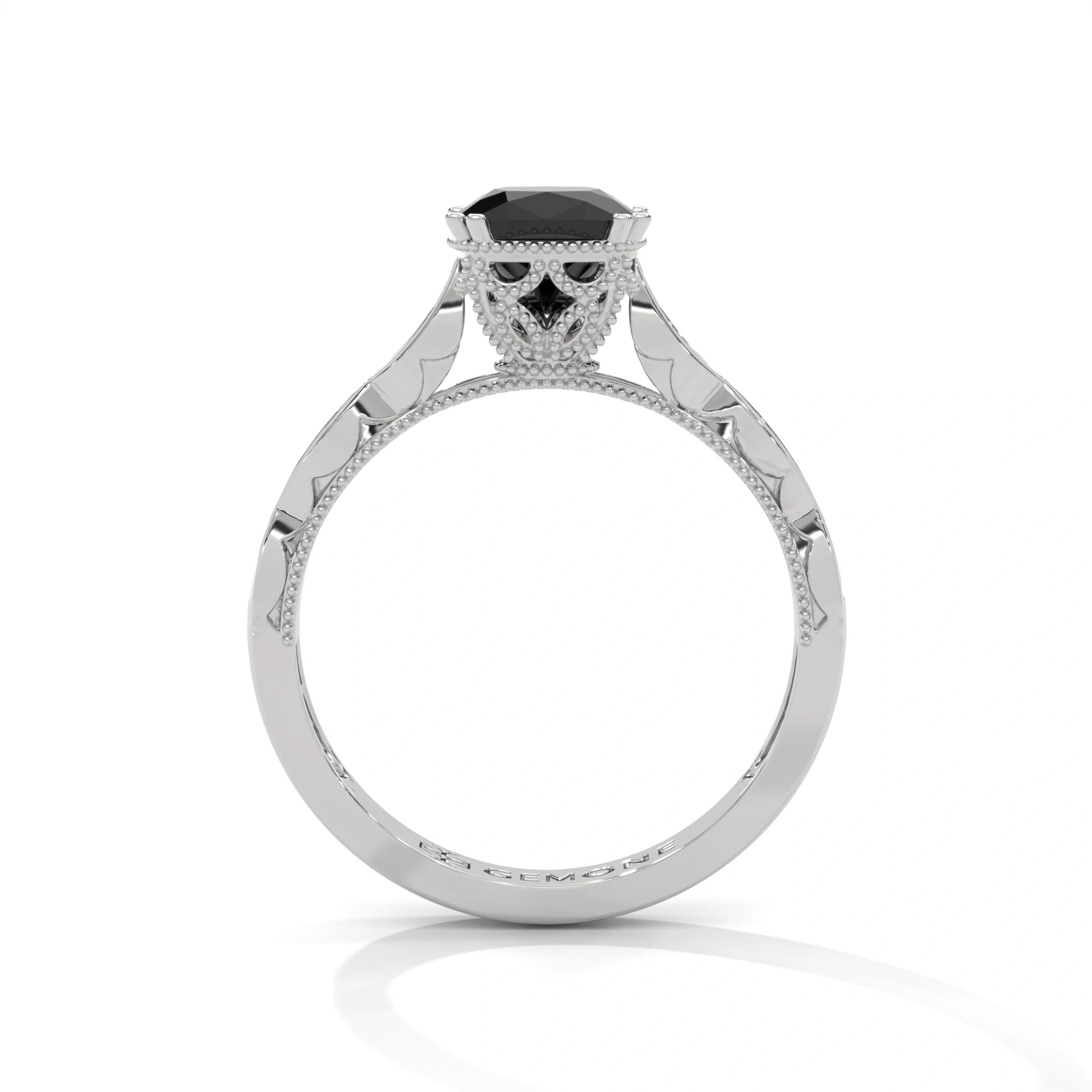 1.91 Ct Cushion Cut Black Diamond Engagement Ring with Side Diamonds