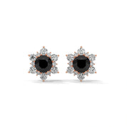 1 Carat Black Diamond Floral Halo Stud Earrings Screw Back 18K Rose Gold