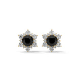1 Carat Black Diamond Floral Halo Stud Earrings Screw Back