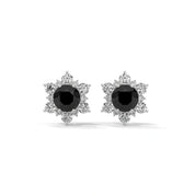 1 Carat Black Diamond Floral Halo Stud Earrings Screw Back
