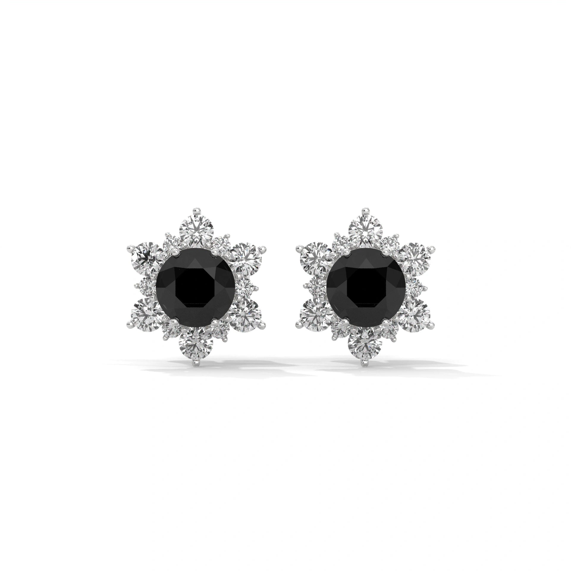 1 Carat Black Diamond Floral Halo Stud Earrings Screw Back