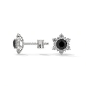 1 Carat Black Diamond Floral Halo Stud Earrings Screw Back