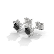 1 Carat Black Diamond Floral Halo Stud Earrings Screw Back