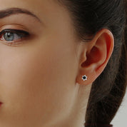 1 Carat Black Diamond Floral Halo Stud Earrings Screw Back