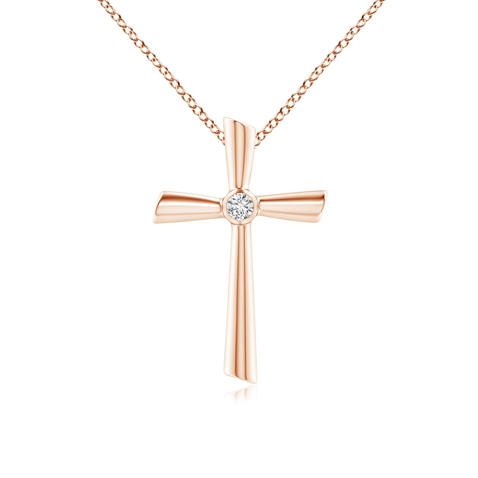 0.80 Carat Round Shape Cross Lab Diamond Pendent 18K Rose Gold Natural Diamond