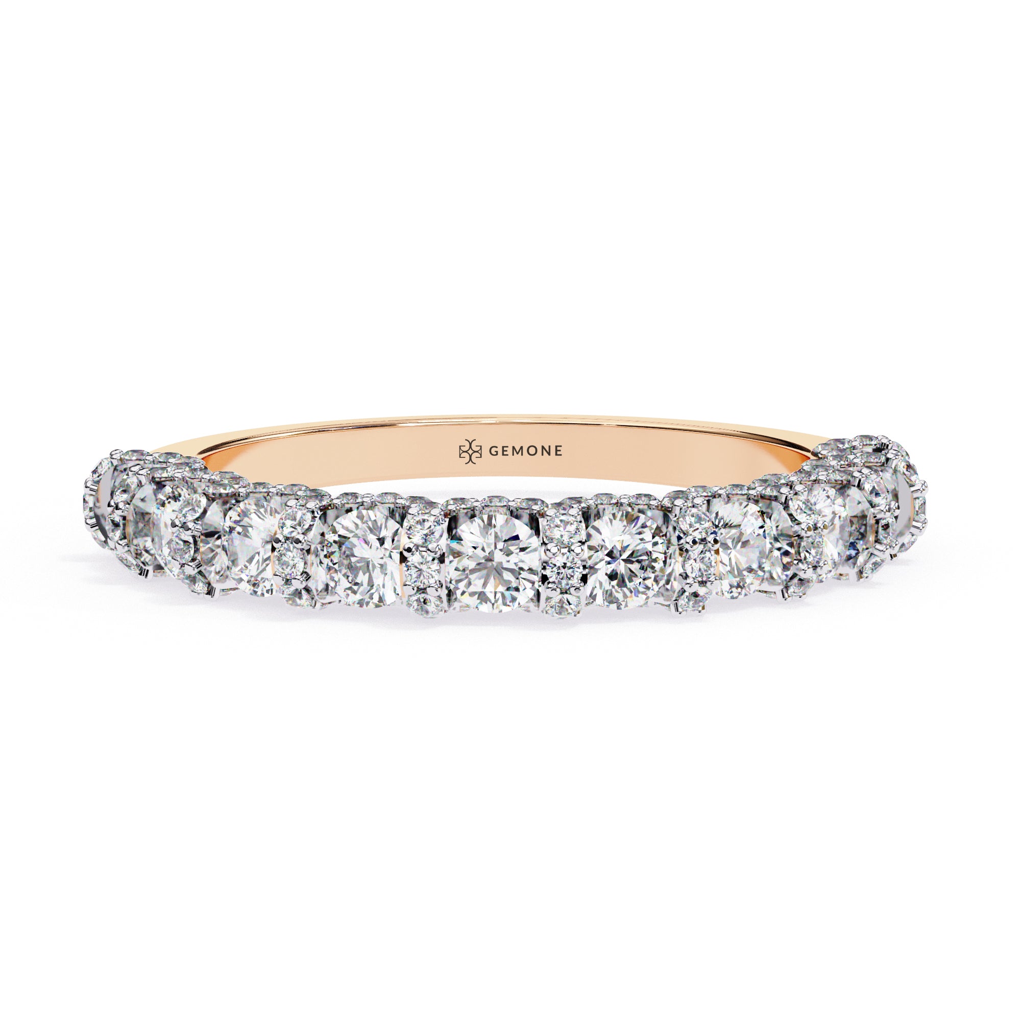 1 Carat Round Shape Half Eternity Diamond Wedding Band In White Gold 18K Rose Gold Natural Diamond Diamond Wedding Bands