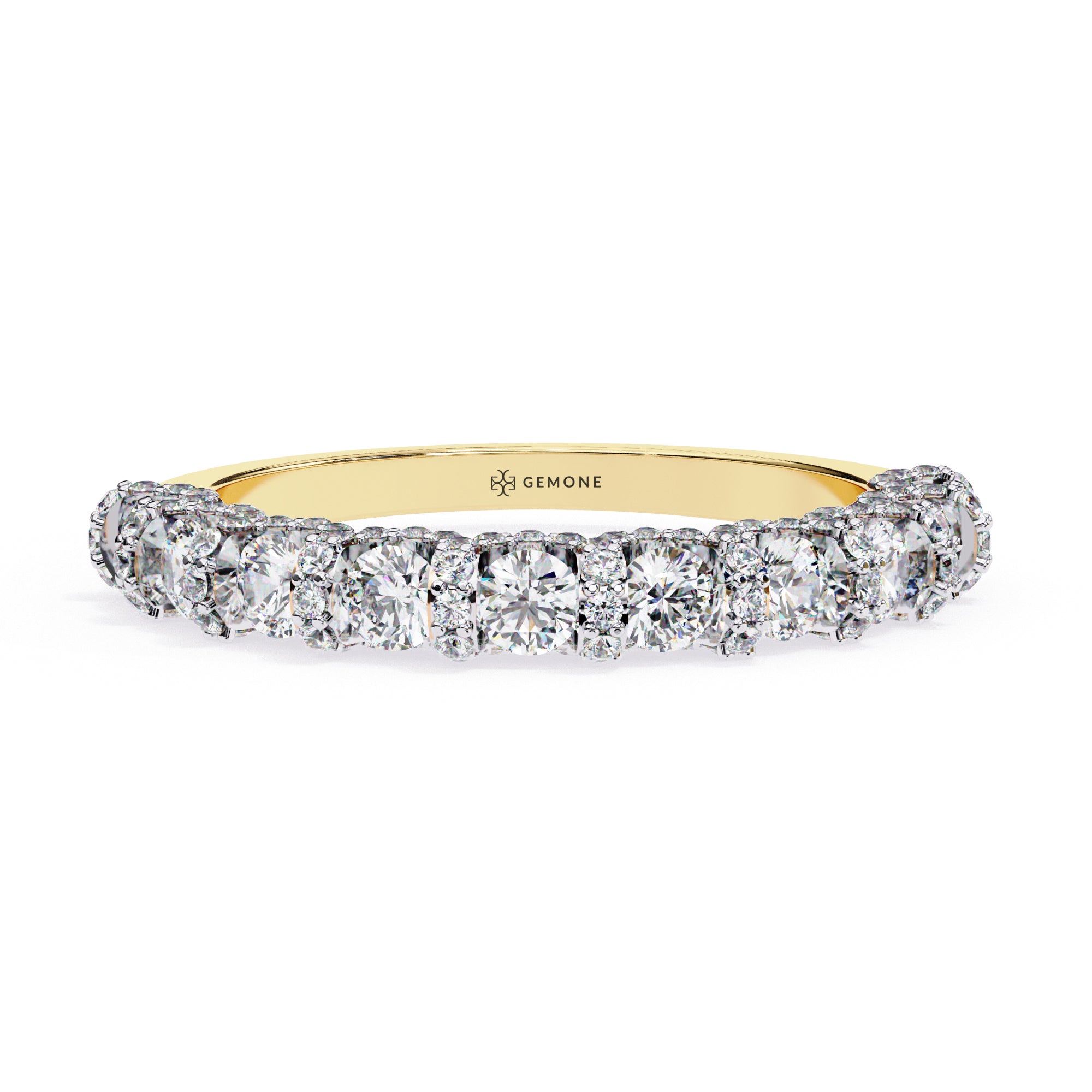1 Carat Round Shape Diamond Half Eternity Wedding Band 18K Yellow Gold Natural Diamond Diamond Wedding Bands