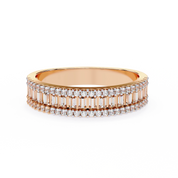 Front view of 1.00ct baguette lab grown diamond wedding band in rose gold with channel set stones.