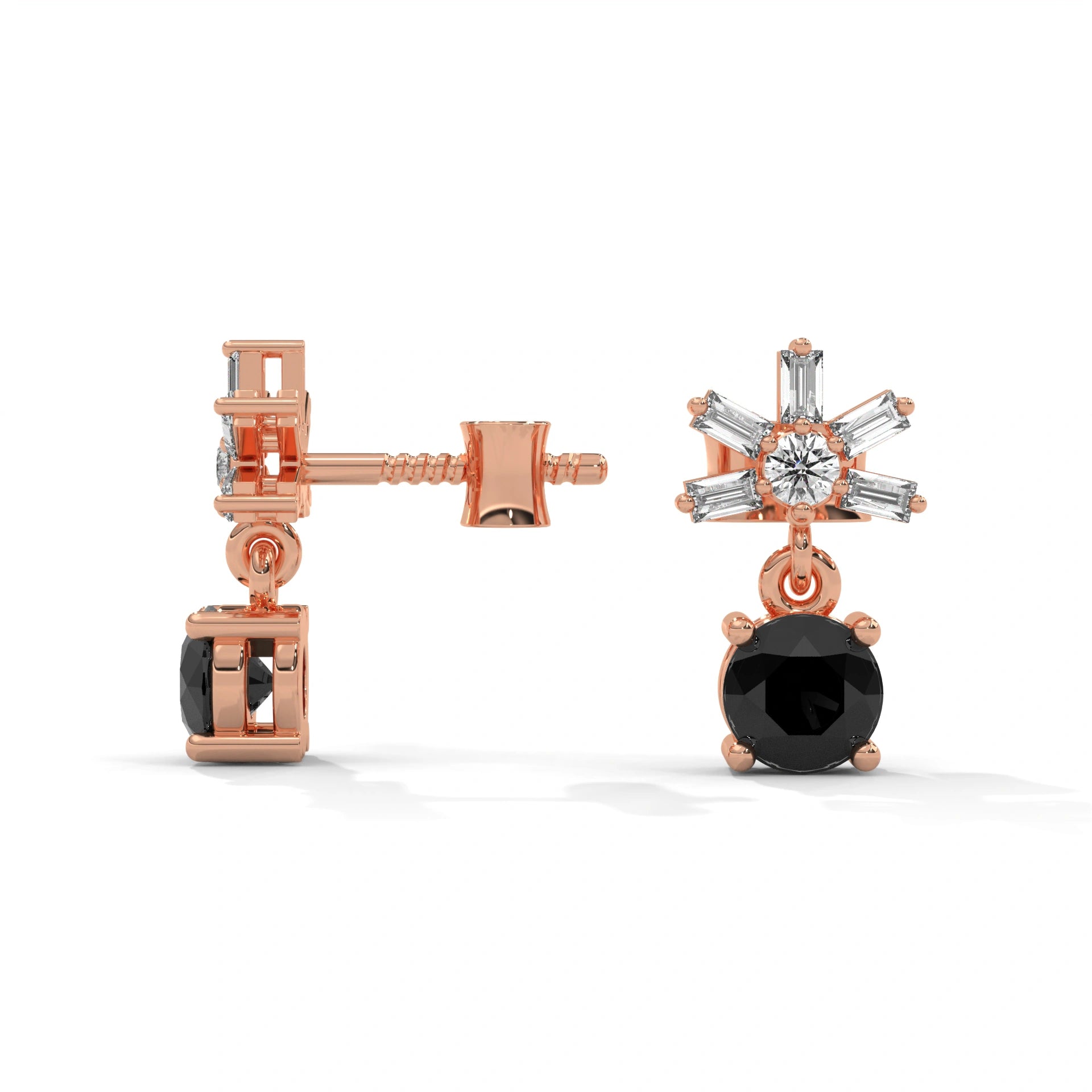 0.82 Ct Black Diamond Drop Earrings In Rose Gold