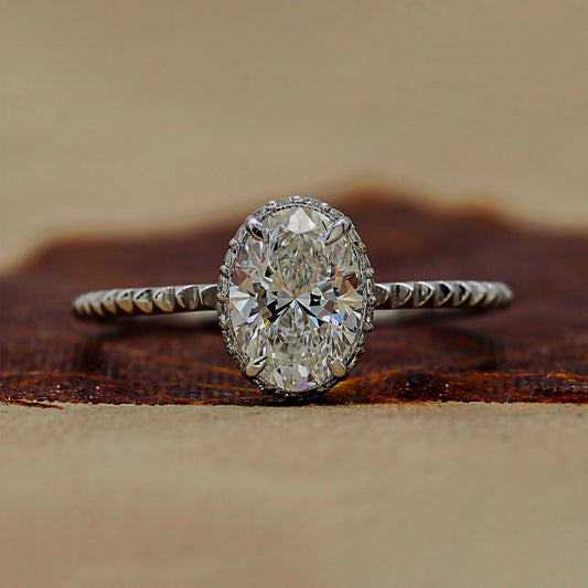1 Ct Oval Cut Hidden Halo Lab Diamond Engagement Ring