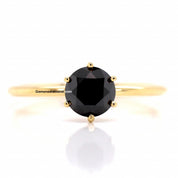 1 Carat Round Cut 6 Prong Solitaire Black Diamond Engagement Ring 18K Yellow Gold Solitaire Engagement Rings