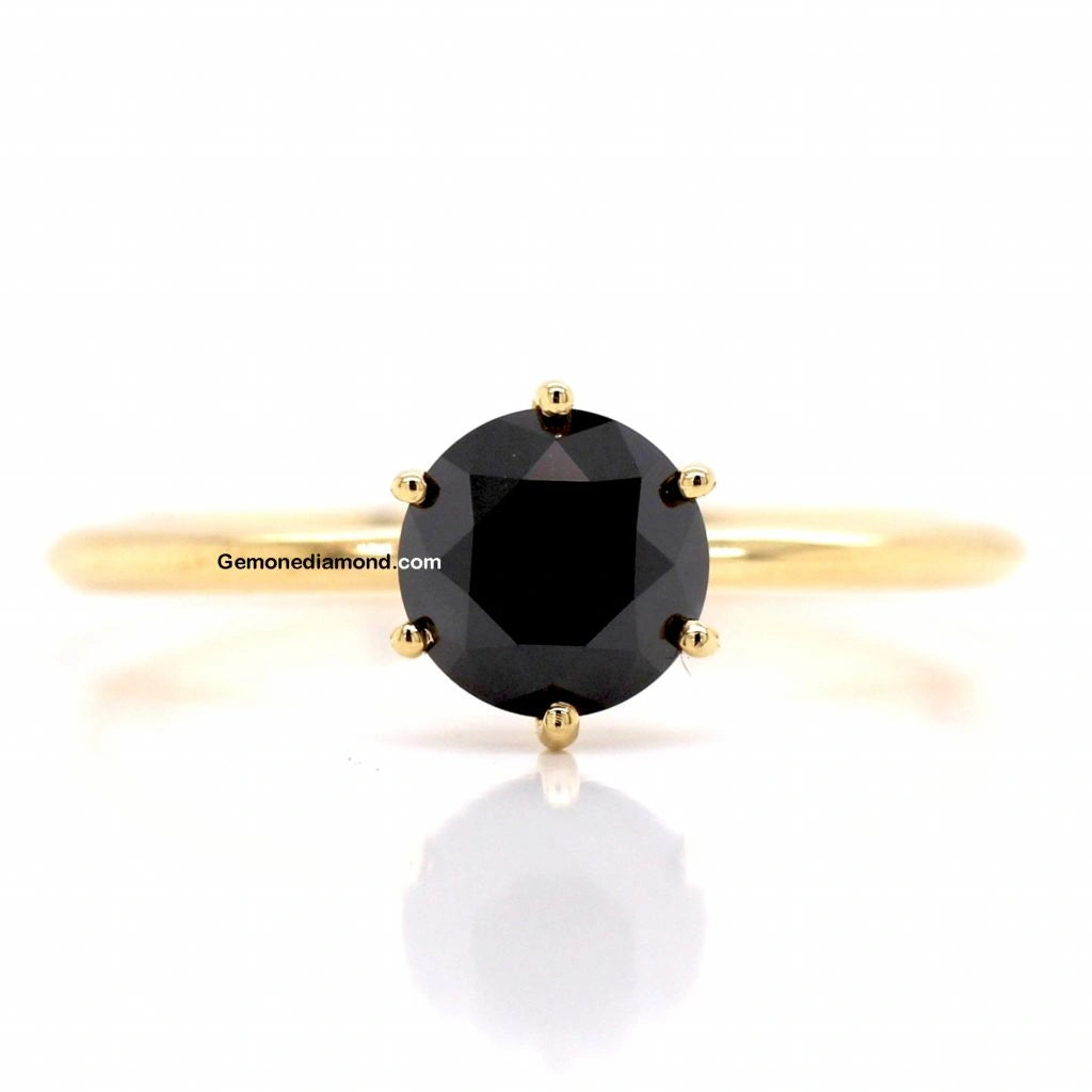 1 Carat Round Cut 6 Prong Solitaire Black Diamond Engagement Ring Solitaire Engagement Rings