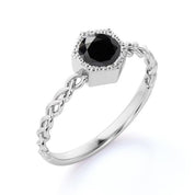 1.01 Carat Bezel Set Round Cut Solitaire Black Diamond Engagement Ring Solitaire Engagement Rings
