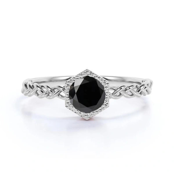 1.01 Carat Bezel Set Round Cut Solitaire Black Diamond Engagement Ring Black Diamond Ring