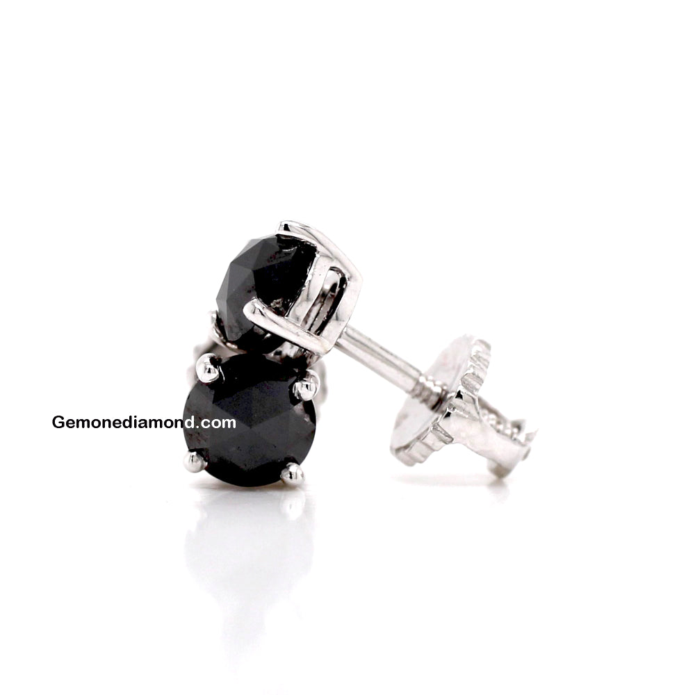 1 Carat Round Black Diamond Stud Earrings in White Gold