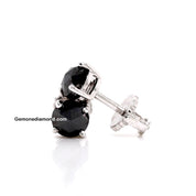 1 Carat Round Black Diamond Stud Earrings in White Gold