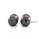 1 Carat Round Black Diamond Stud Earrings in White Gold