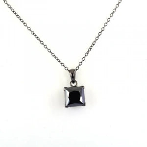3 Ct Princess Cut Diamond Solitaire Prong Set Black Diamond Pendent