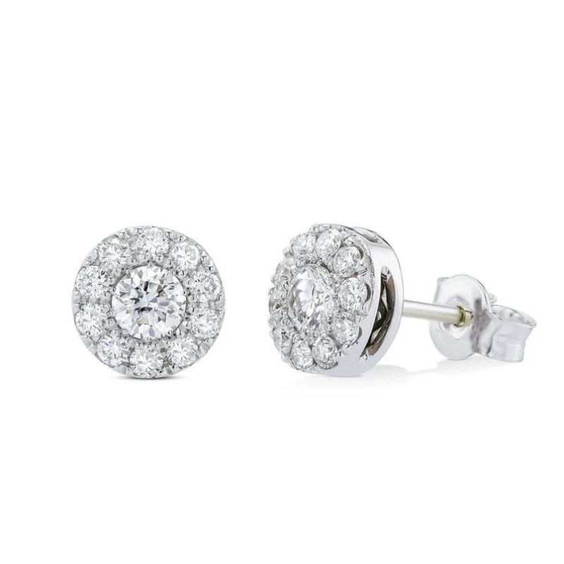 2.04 Carat Round Cut Halo Lab Diamond Stud Earrings