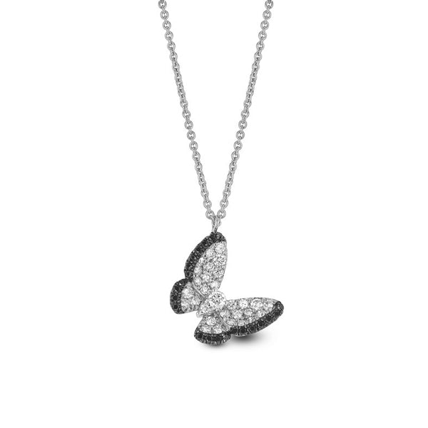 1.43 Ct Round Cut Diamond Black & White Diamond Butterfly Pendant 950 Platinum