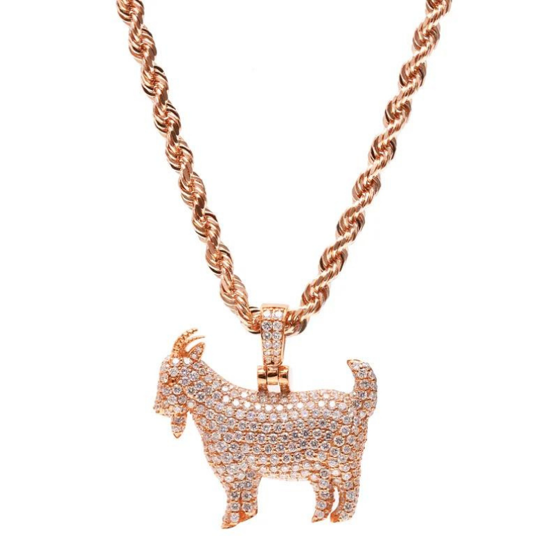 2 Carat Round Cut Pave Setting Goat Lab Diamond Pendant 18K Rose Gold Natural Diamond