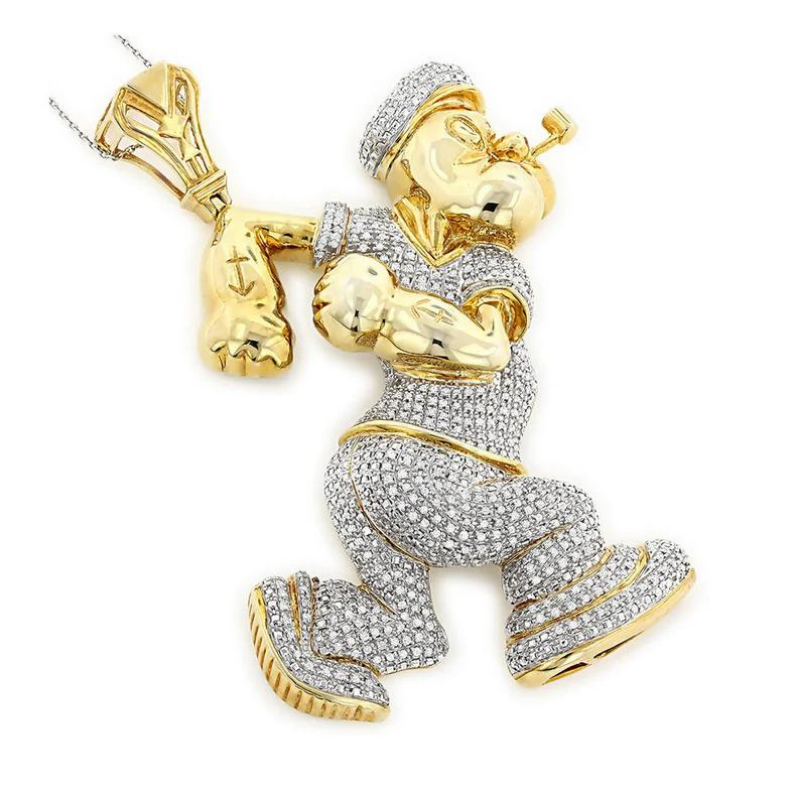 5 Carat Round diamond Pave Set Popeye Lab Diamond Pendant 18K Rose Gold Natural Diamond