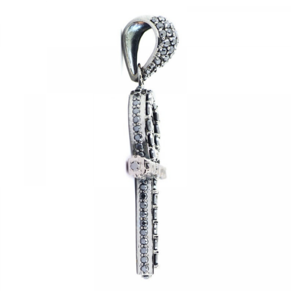 3 Ct Round Cut Diamond Black Diamond Cross Pendant in White Gold