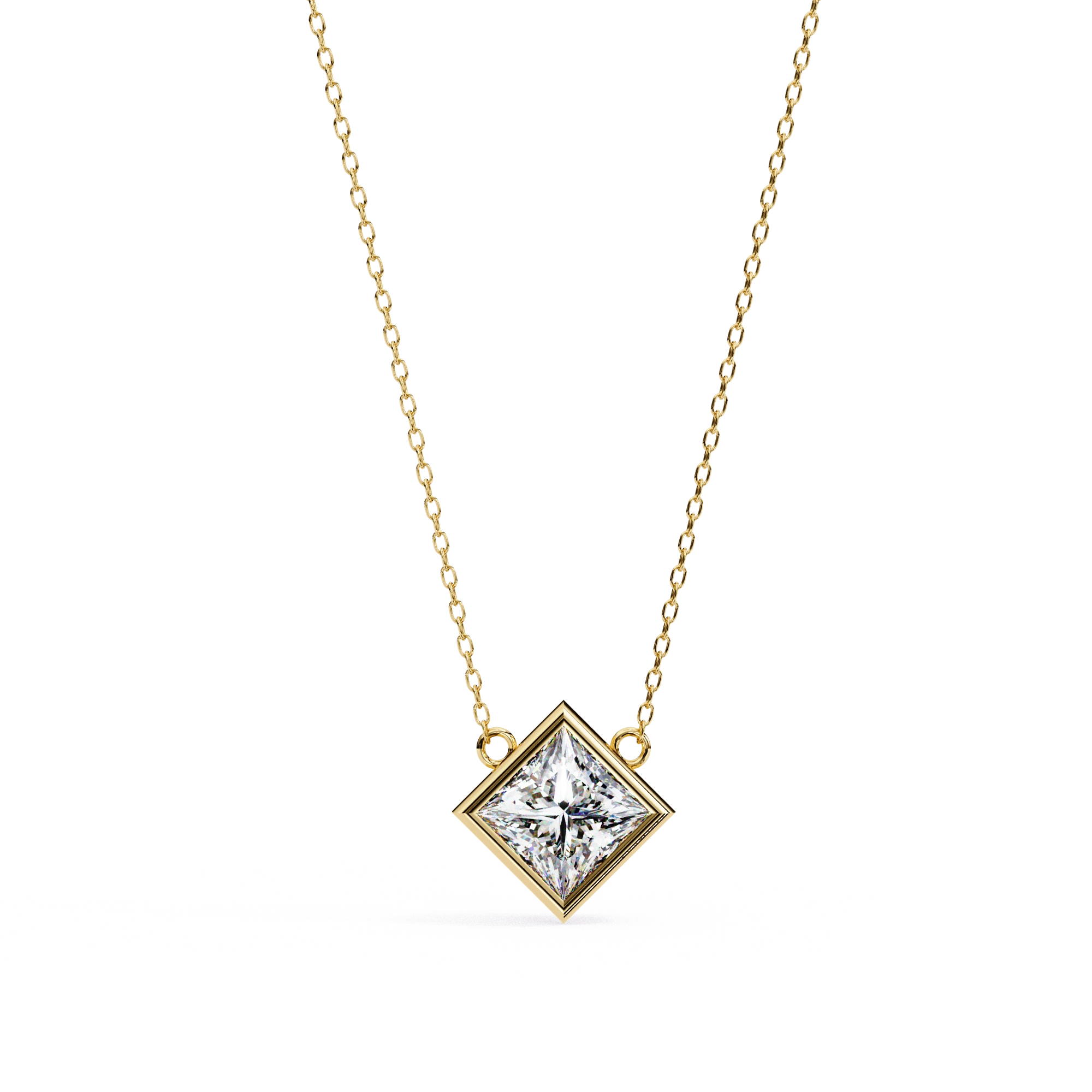 2 Ct Princess Lab Diamond Bezel Necklace Yellow Gold Lab Diamond